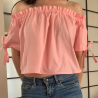Haut rose délicat - Épaules dénudées et manches bouffantes | Flanelle