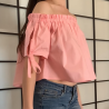 Haut rose délicat - Épaules dénudées et manches bouffantes | Flanelle